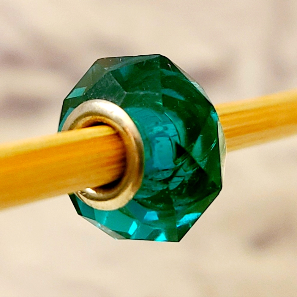 Faceted Silver and Emerald Green Large Hole Bead